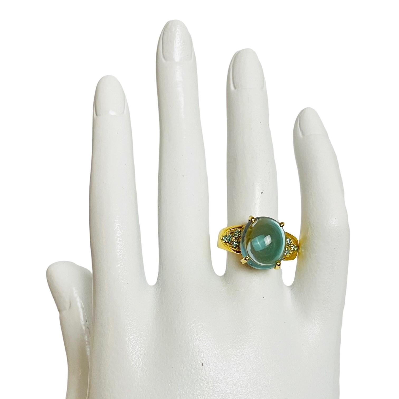 New Aquamarine 7.80 Ct Cabachon 14k Yellow Gold Plated Sterling Ring 3