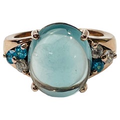 New Aquamarine Cabochon 7.80 Carat Sterling Silver Ring Size 6.25