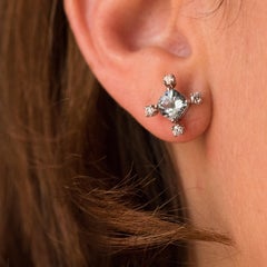 New Aquamarine Diamond 18 Karat White Gold Stud Earrings