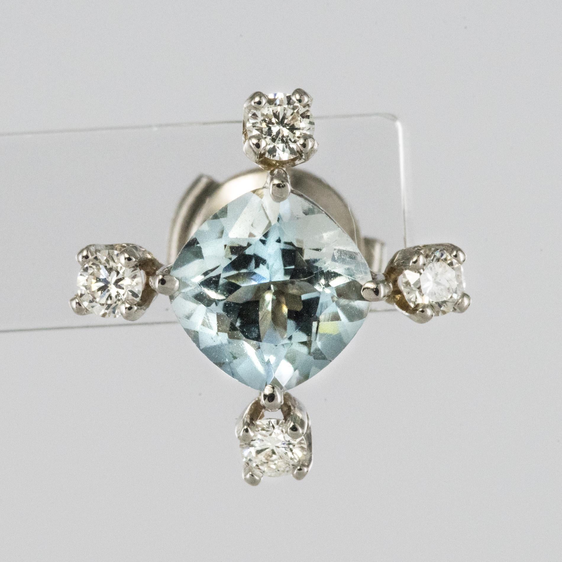 New Aquamarine Diamond 18 Karat White Gold Stud Earrings (Moderne)