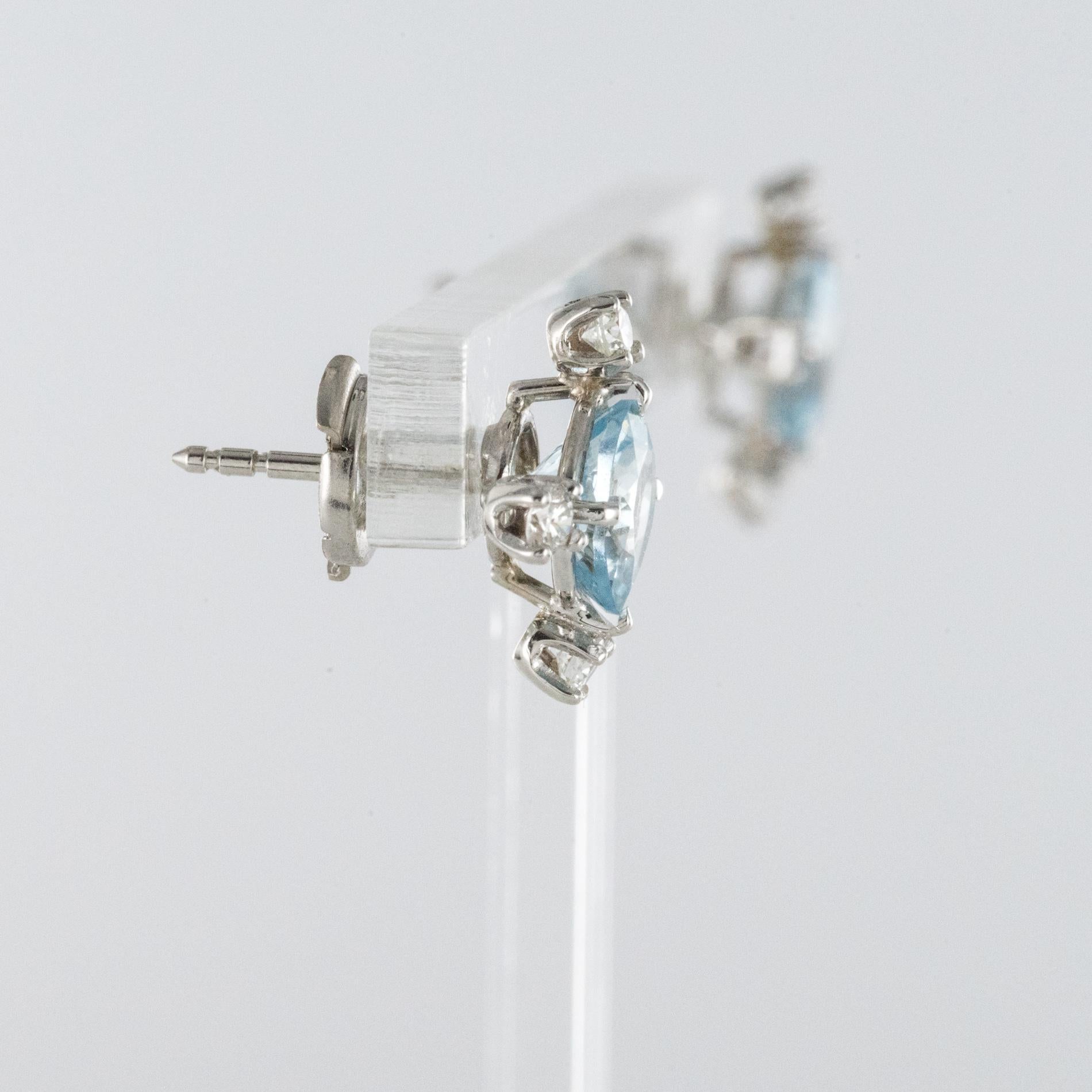 New Aquamarine Diamond 18 Karat White Gold Stud Earrings 2