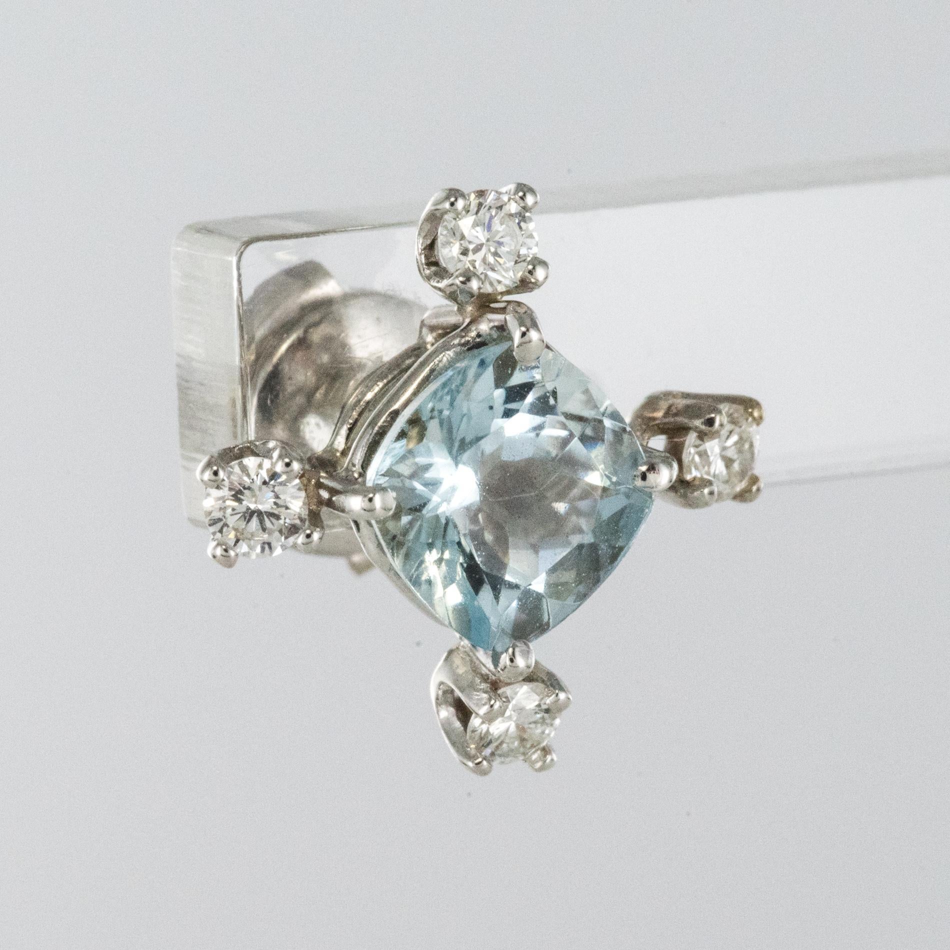 New Aquamarine Diamond 18 Karat White Gold Stud Earrings 3