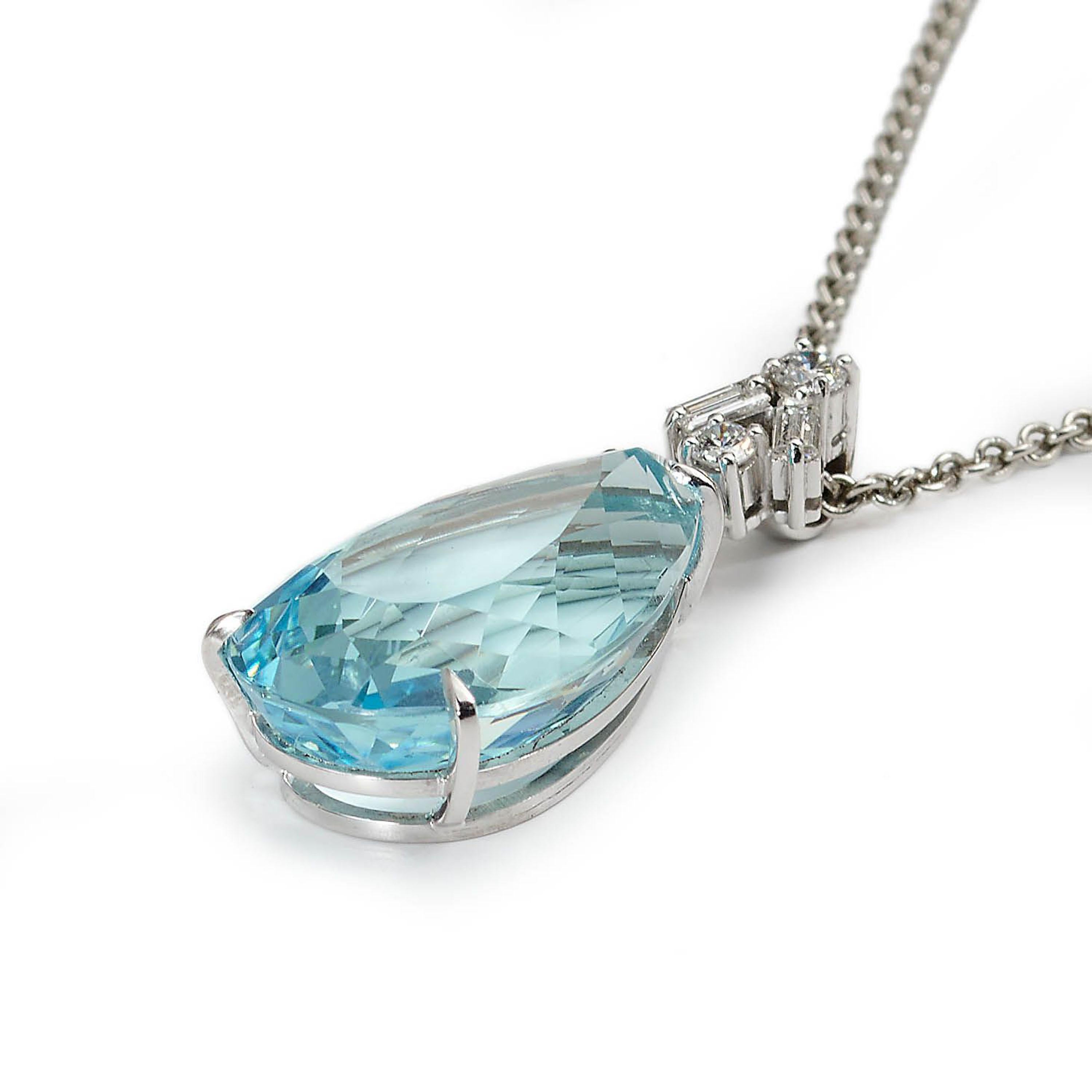 Modern New Aquamarine, Diamond and White Gold Pendant For Sale
