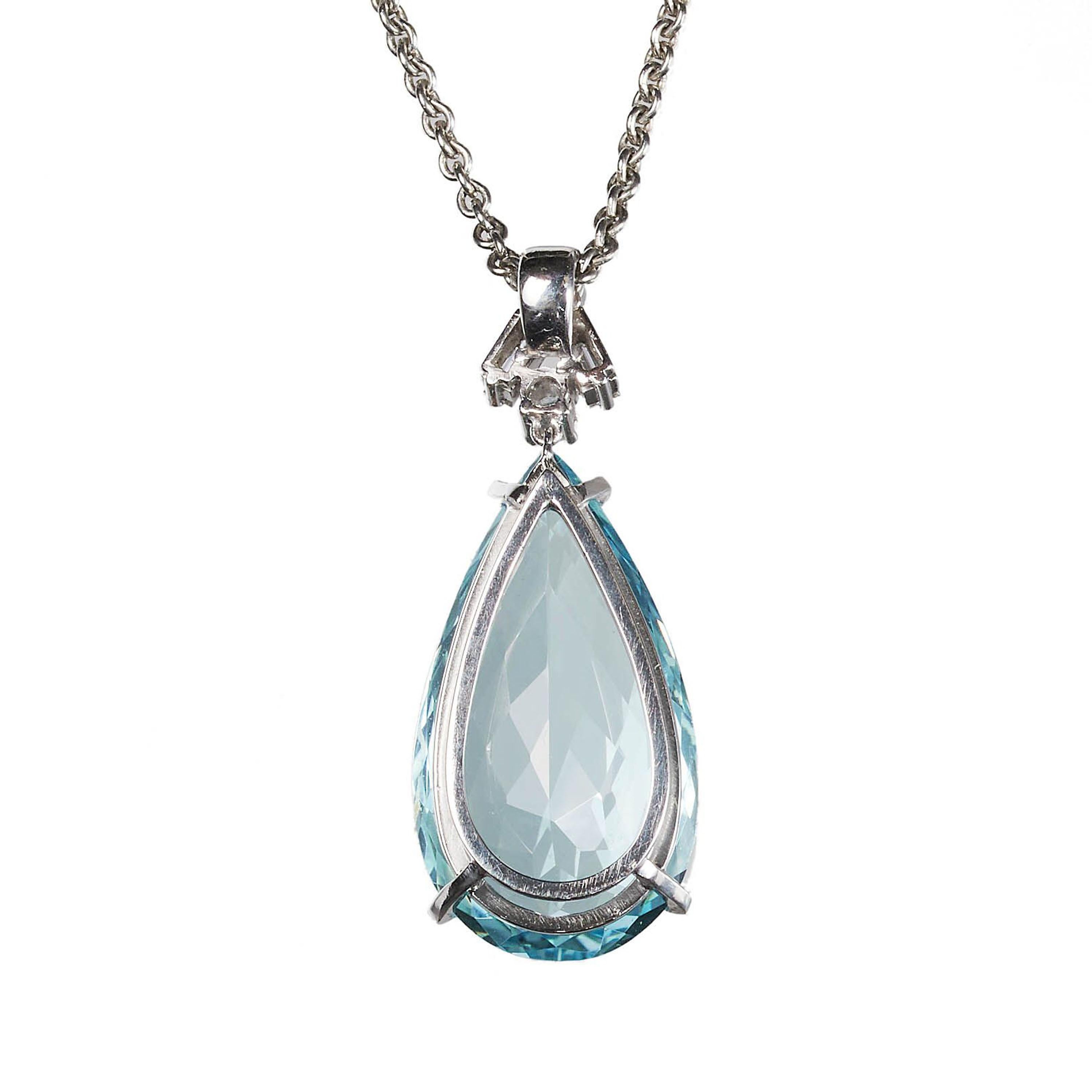 Pear Cut New Aquamarine, Diamond and White Gold Pendant For Sale