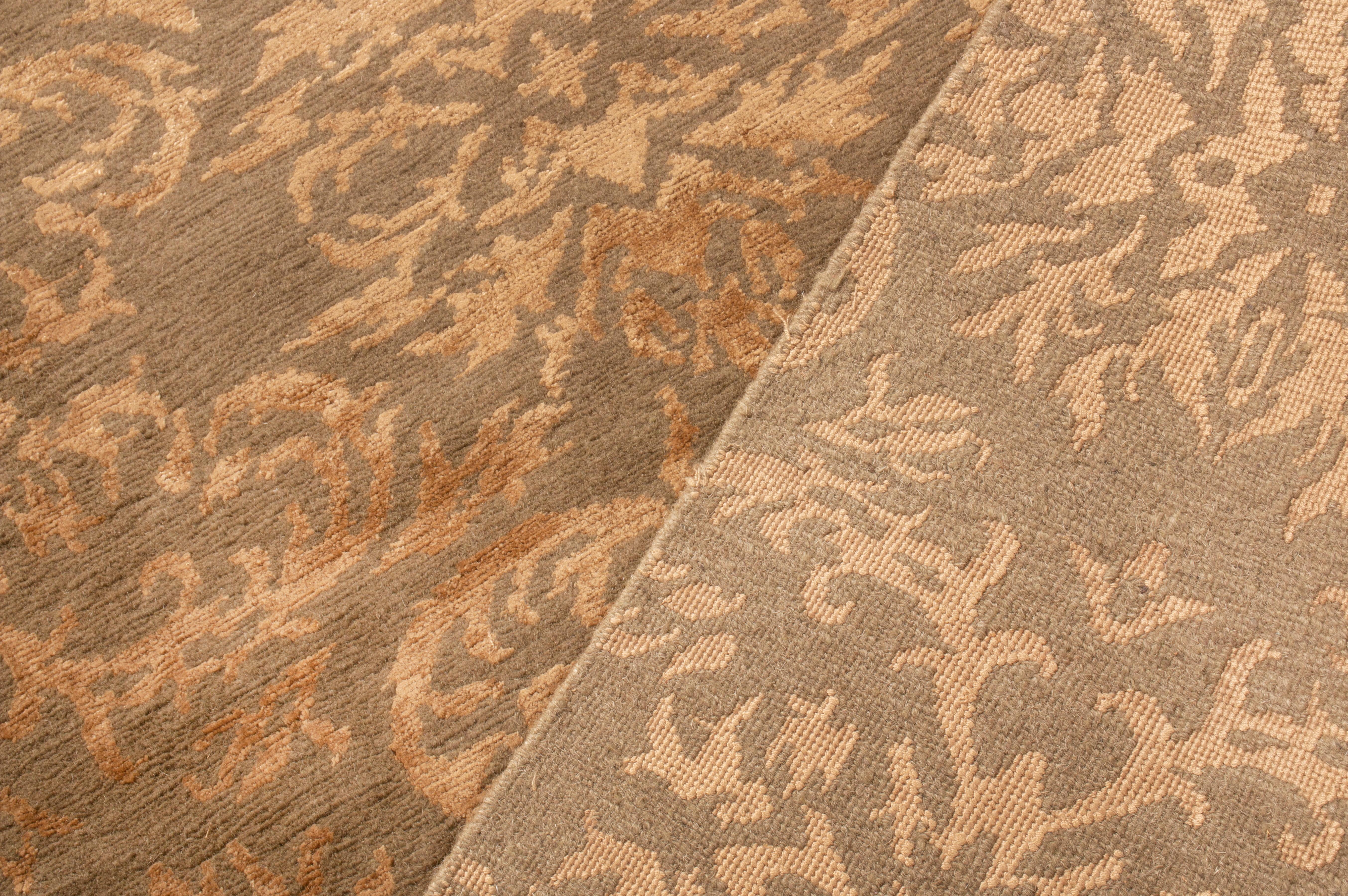 New Arabesque Gold and Brown Wool and Silk Rug 2
