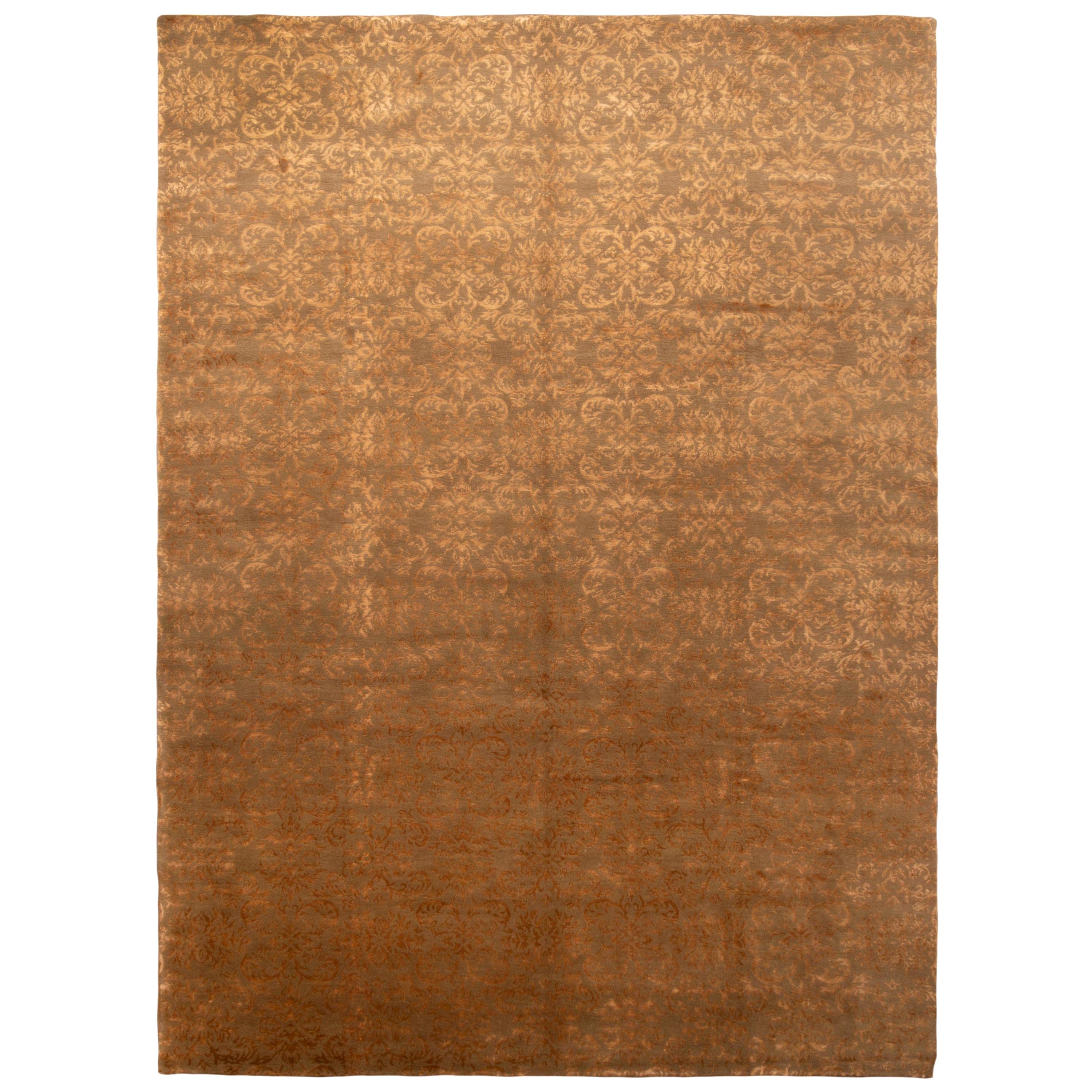 Rug & Kilim's New Arabesque Gold and Brown Wool and Silk Rug For Sale