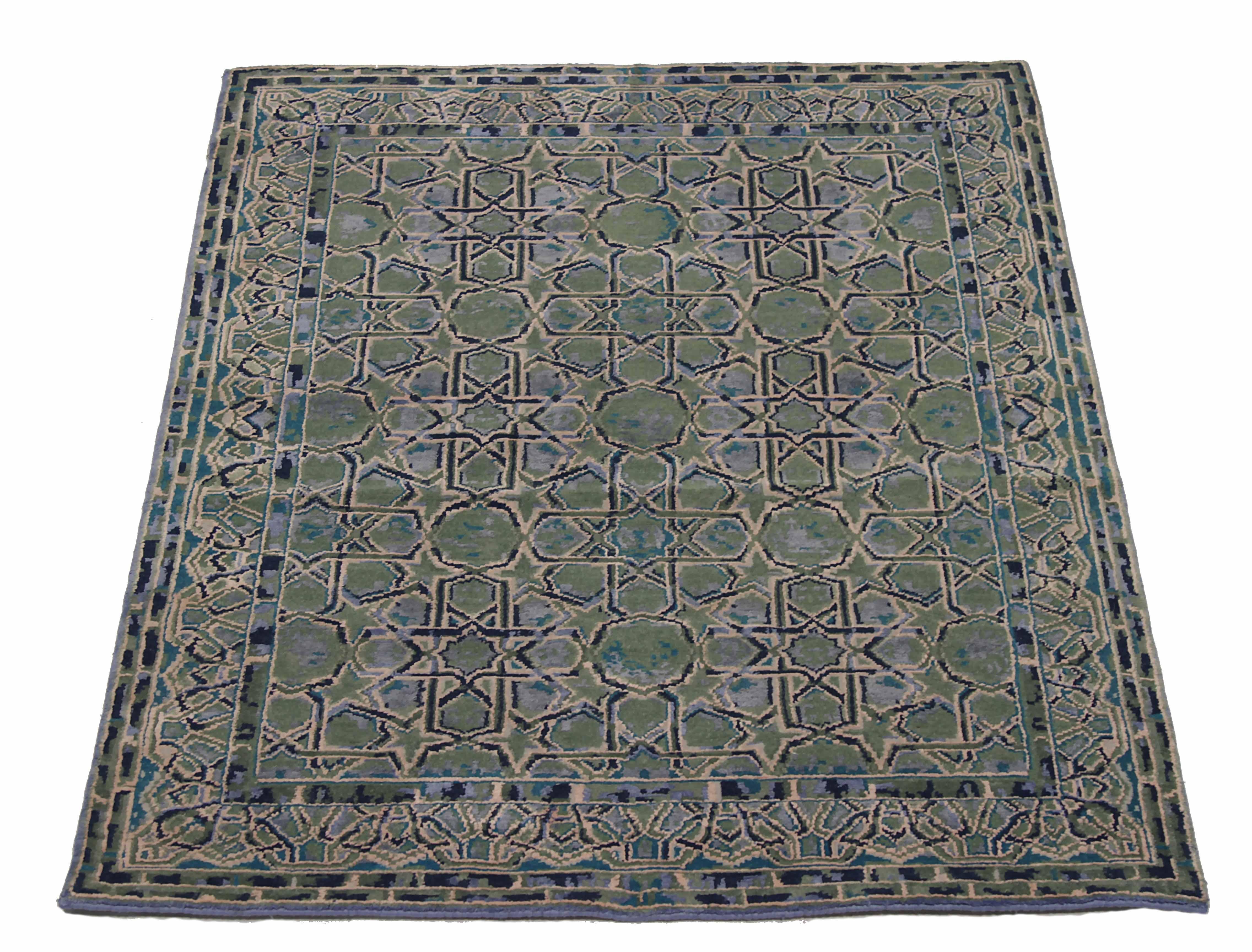 New area rug handwoven from the finest sheep’s wool and silk. It’s colored with all-natural vegetable dyes that are safe for humans and pets. It has a nice 4’ x 5’ dimension that works perfectly in small to medium-sized rooms and living spaces