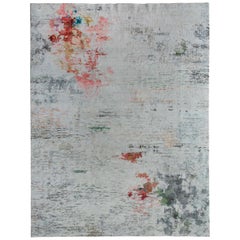 New Area Rug with Modern Watercolor Art Design Made of Fine Wool and Real Silk