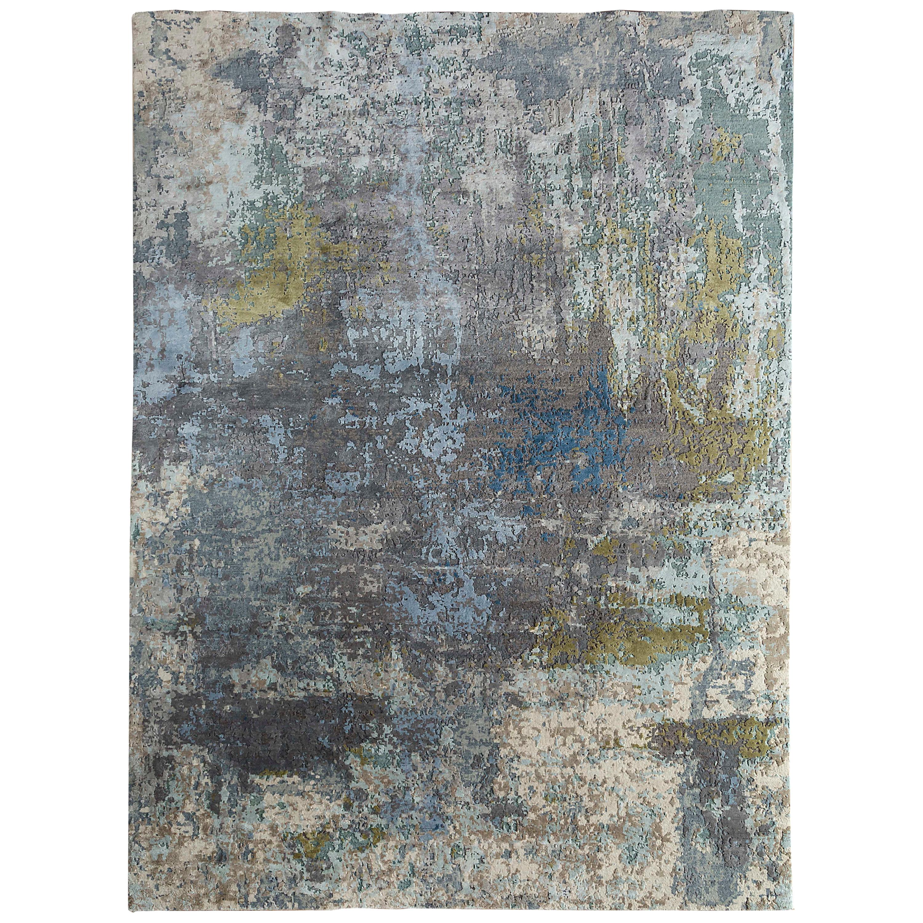 New Area Rug with Modern Watercolor Art Design Made of Fine Wool and Real Silk