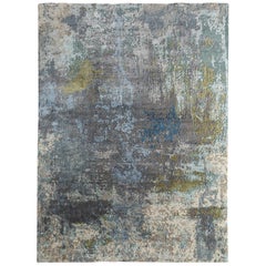 New Area Rug with Modern Watercolor Art Design Made of Fine Wool and Real Silk