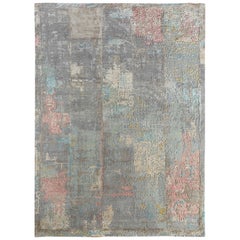 New Area Rug with Modern Watercolor Art Design Made of Fine Wool and Real Silk