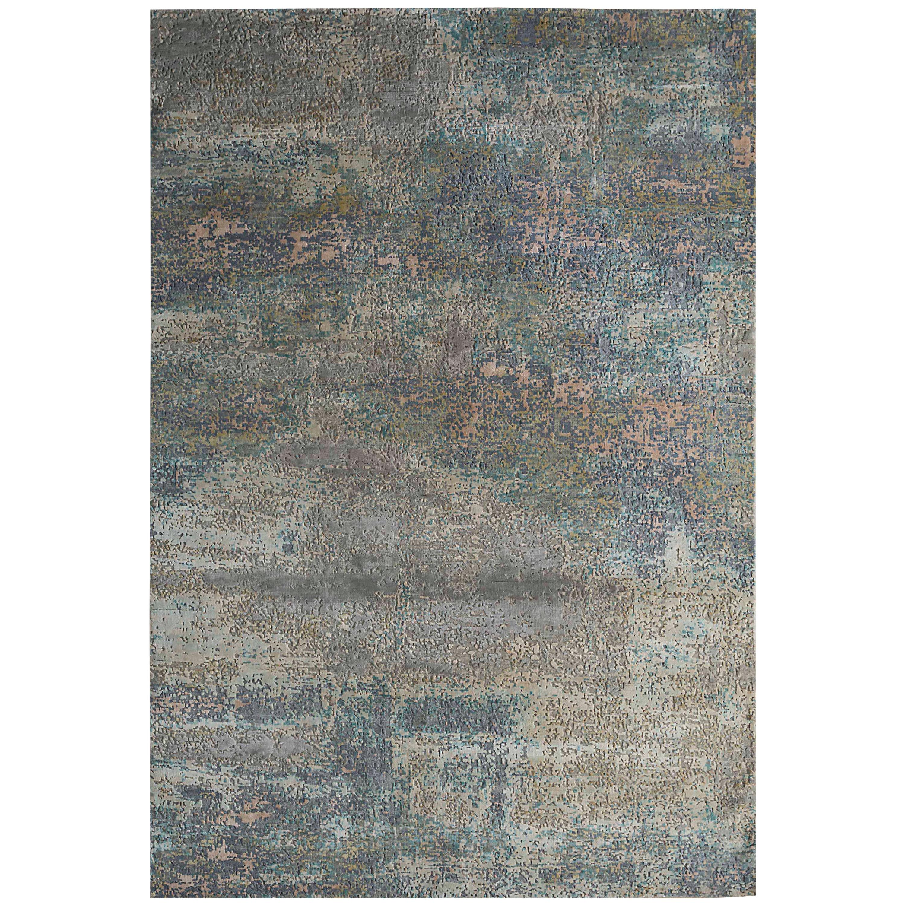 New Area Rug with Modern Watercolor Art Design Made of Fine Wool and Real Silk