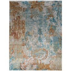 New Area Rug with Modern Watercolor Art Design Made of Fine Wool and Real Silk