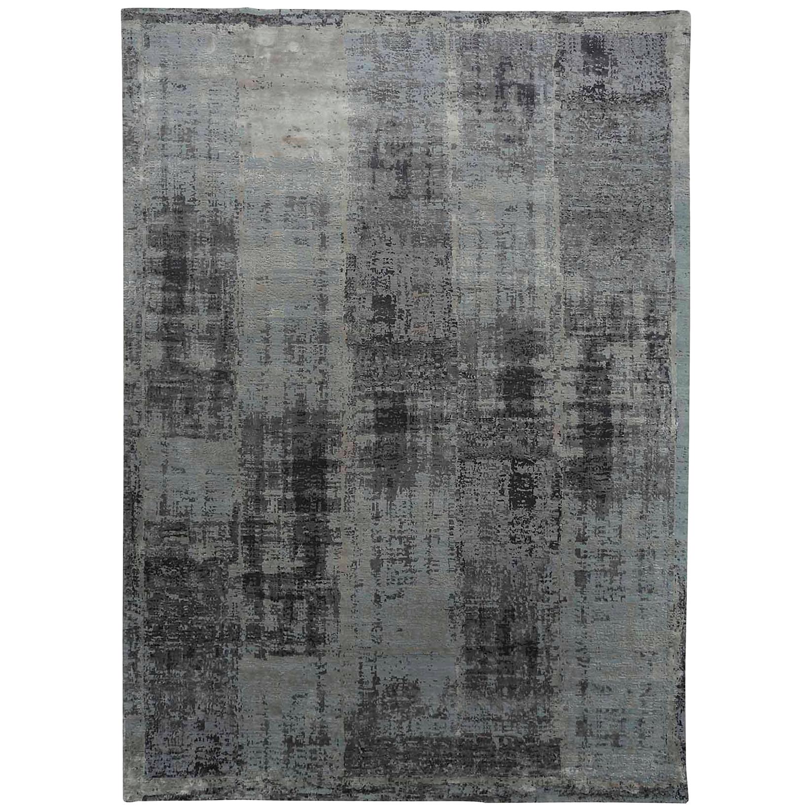 Tapis neuf à motif d'art moderne à l'aquarelle en laine fine et soie réelle