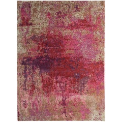 New Area Rug with Modern Watercolor Art Design Made of Fine Wool and Real Silk