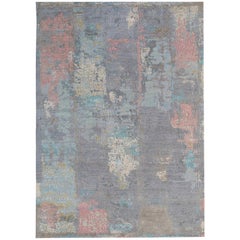 New Area Rug with Modern Watercolor Art Design Made of Fine Wool and Real Silk