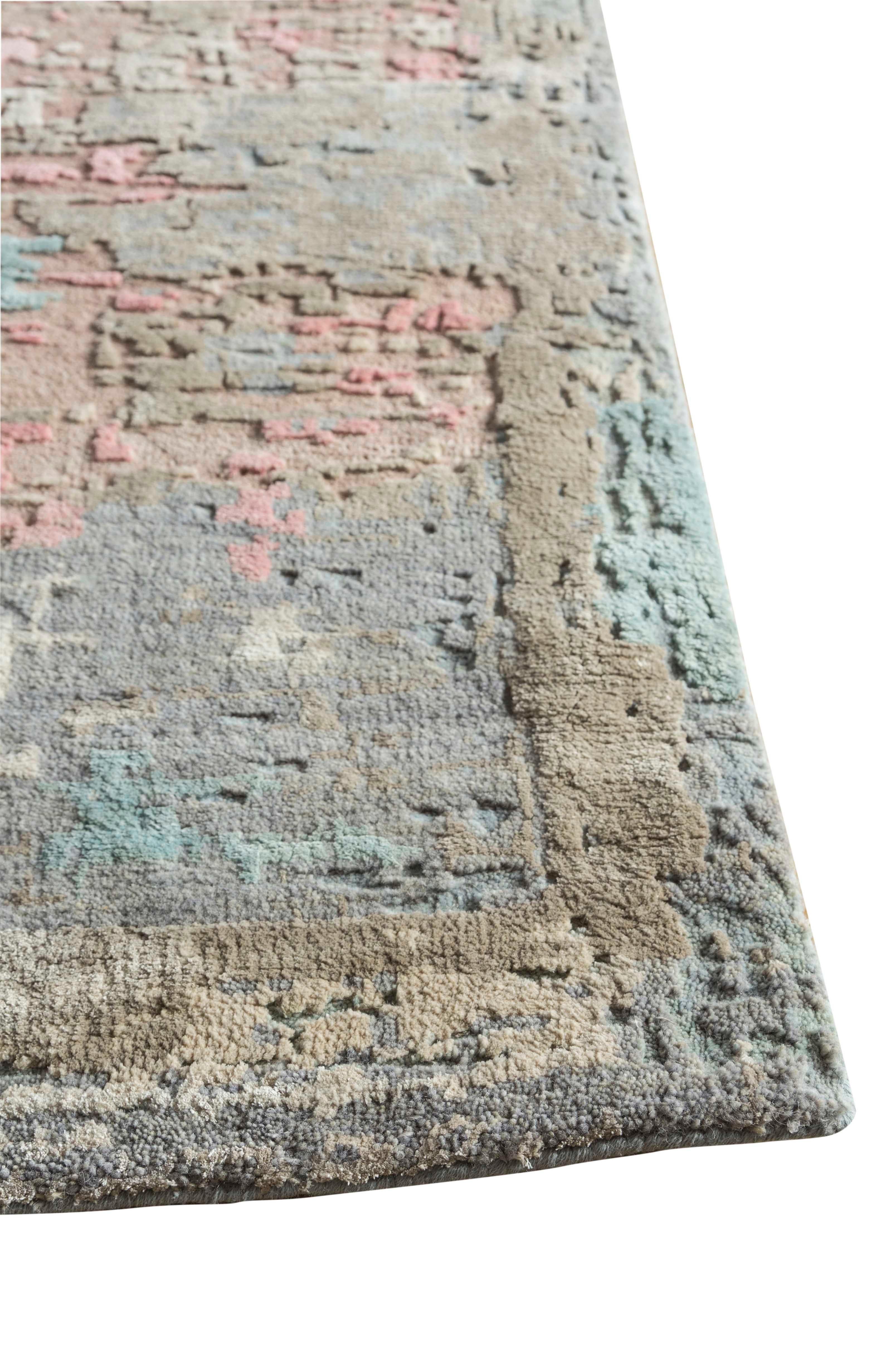 Indian New Area Rug with Modern Watercolor Art Design Made of Fine Wool and Real Silk For Sale