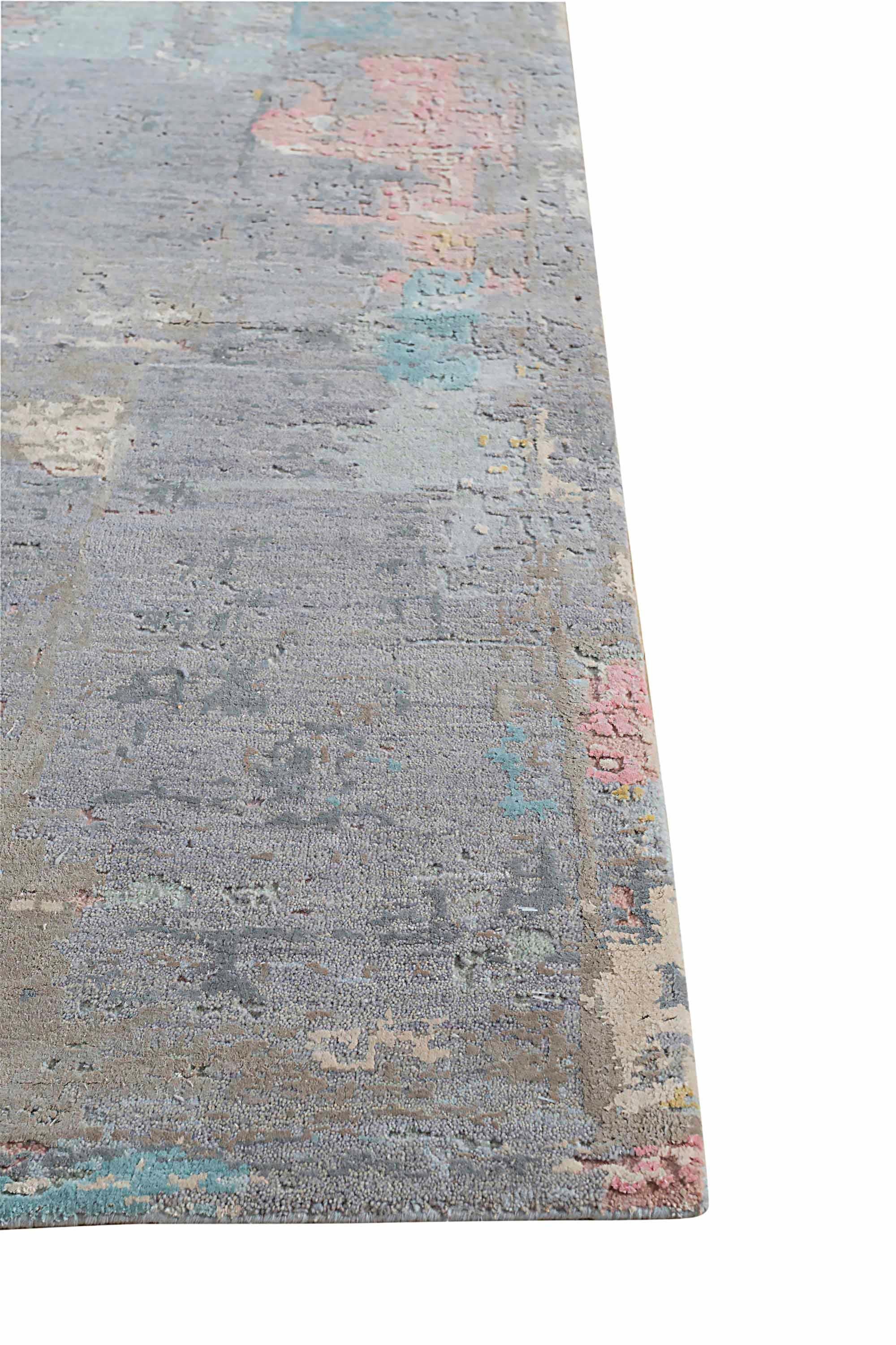 Indian New Area Rug with Modern Watercolor Art Design Made of Fine Wool & Real Silk For Sale