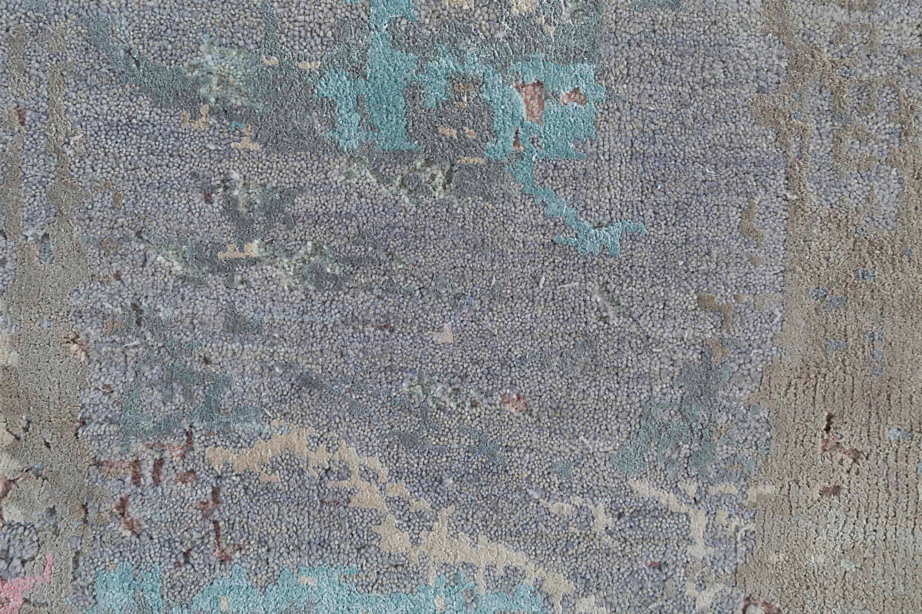 Indien Tapis neuf à motif d'art moderne à l'aquarelle en laine fine et soie réelle en vente