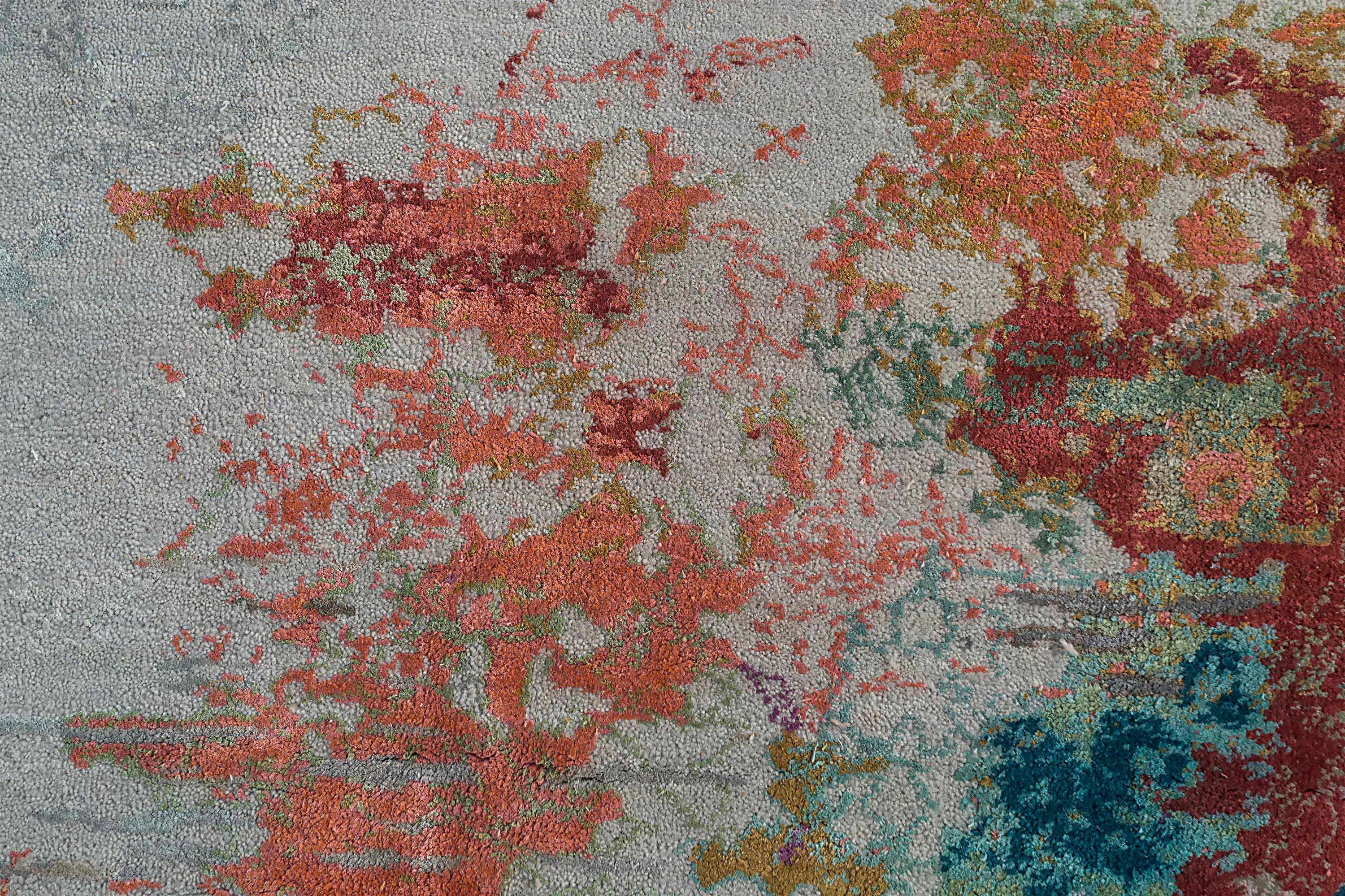 Indien Tapis neuf à motif d'art moderne à l'aquarelle en laine fine et soie réelle en vente