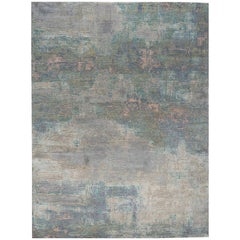 New Area Rug with Modern Watercolor Art Design Made of Fine Wool & Real Silk