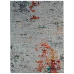 New Area Rug with Modern Watercolor Art Design Made of Fine Wool & Real Silk