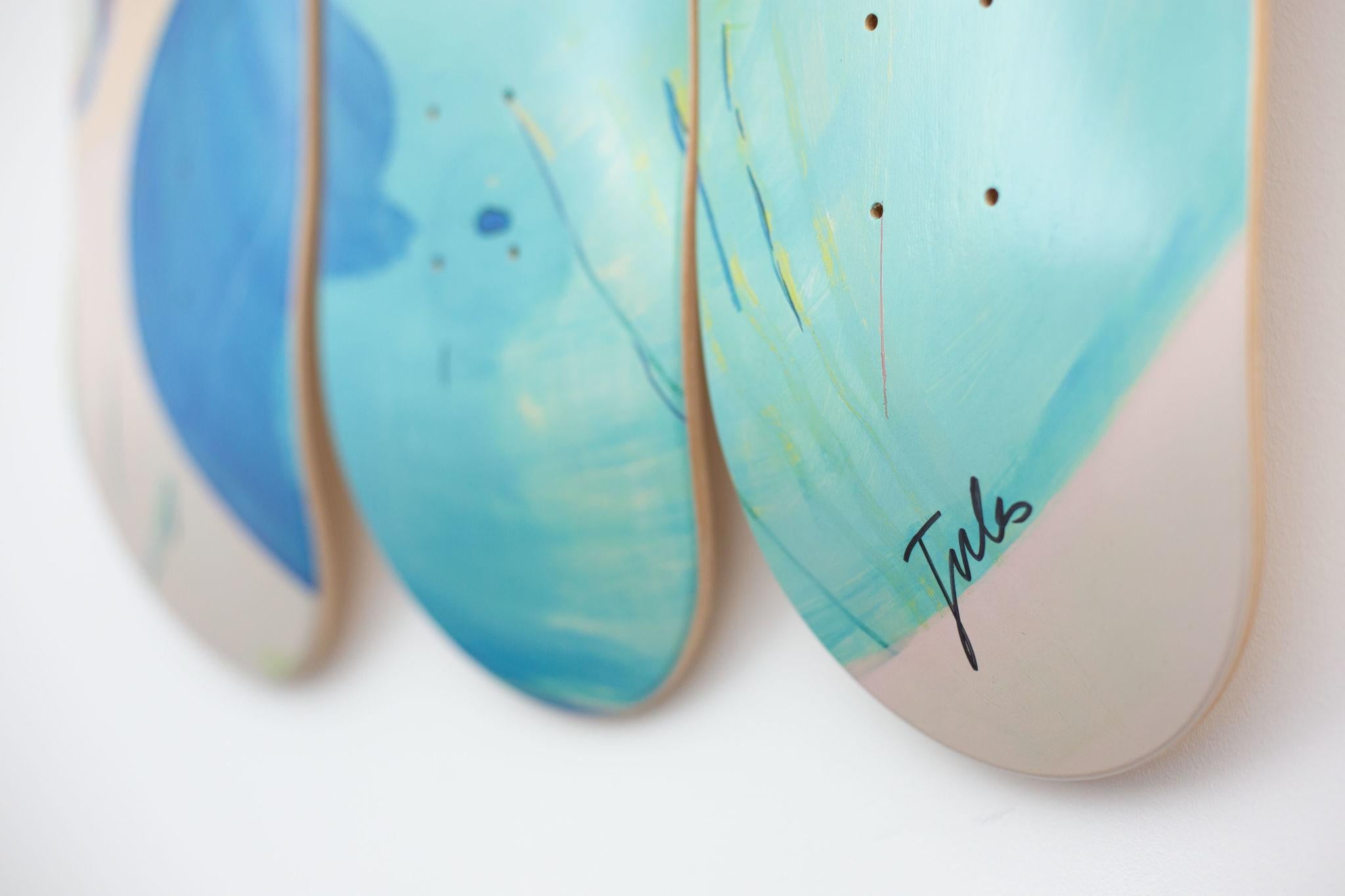The Skateroom w/ Jules de Balincourt
three skateboard decks
7-ply Canadian Maplewood with screen-print
31 H. x 8 inches, each
mounting hardware included
edition of 50
hand-signed by the artist


This limited edition skateboard triptych features the