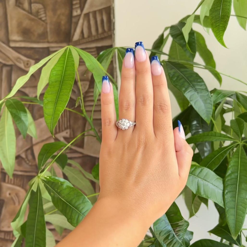 Round Cut Art Deco Inspired Brilliant Cut Diamond Ruby Platinum Flower Filigree Ring For Sale