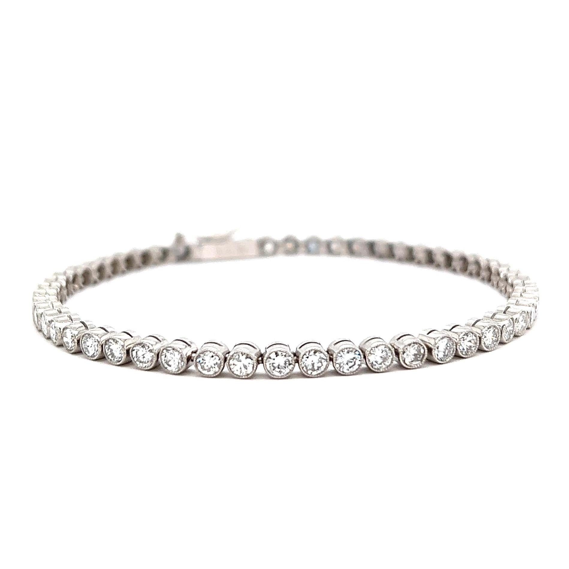 Women's or Men's Art Deco Inspired Diamond Platinum Tennis Bracelet For Sale