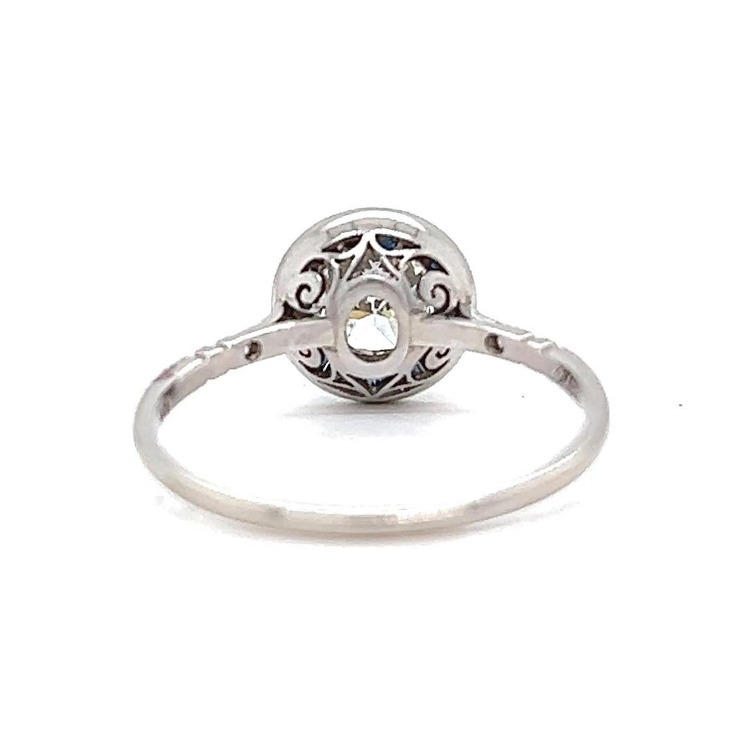 Art Deco Inspired 0.87 Carat Diamond Sapphire Platinum Halo Engagement Ring For Sale 2