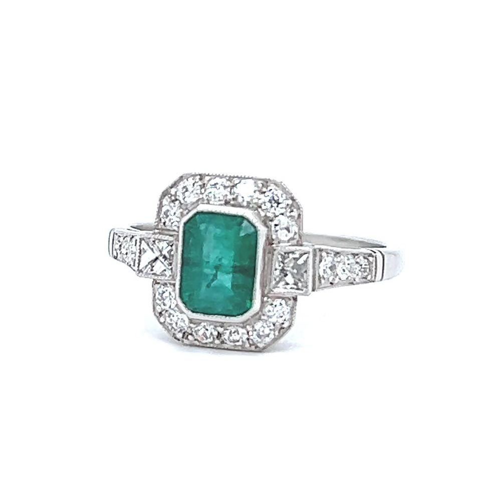 Art Deco Inspired 0.70 Carat Emerald Diamond Platinum Ring 1