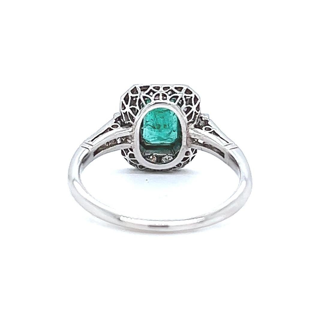 Art Deco Inspired 0.70 Carat Emerald Diamond Platinum Ring 2