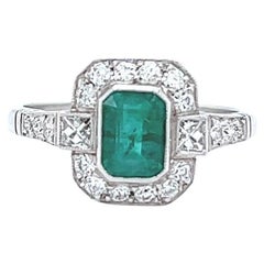 Art Deco Inspired 0.70 Carat Emerald Diamond Platinum Ring