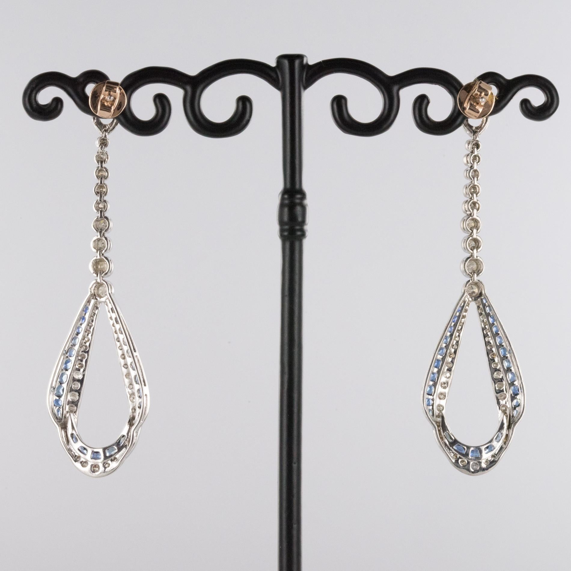 New Art Deco Spirit Draped Diamond Sapphire Dangle Earrings 1
