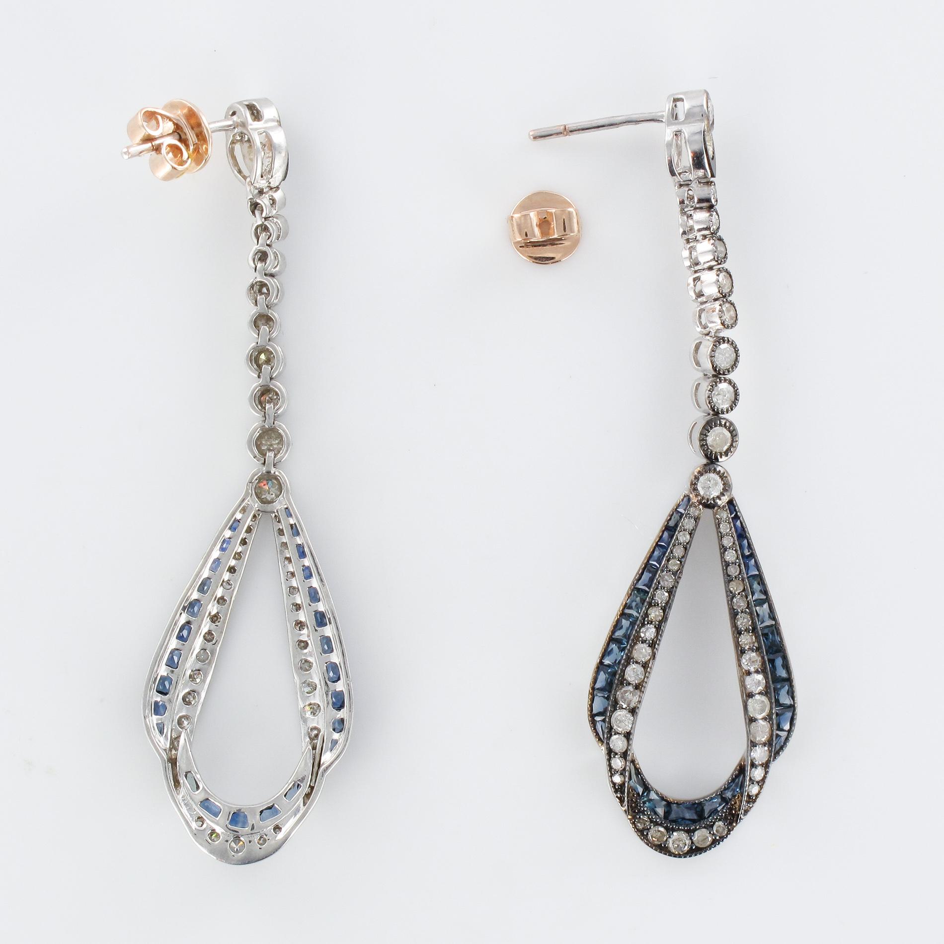 New Art Deco Spirit Draped Diamond Sapphire Dangle Earrings 4