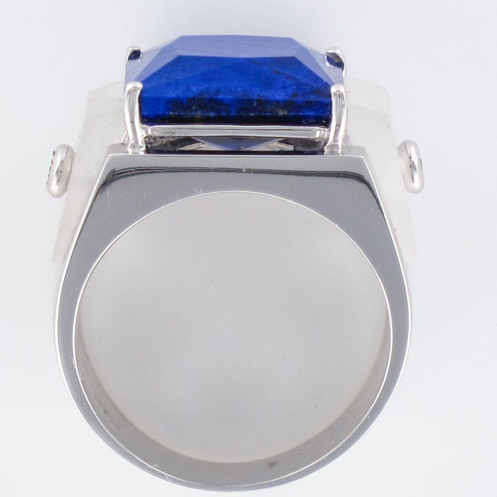 Art Deco Style Spirit Lapis Lazuli Rock Crystal Diamond Signet Ring For Sale 5
