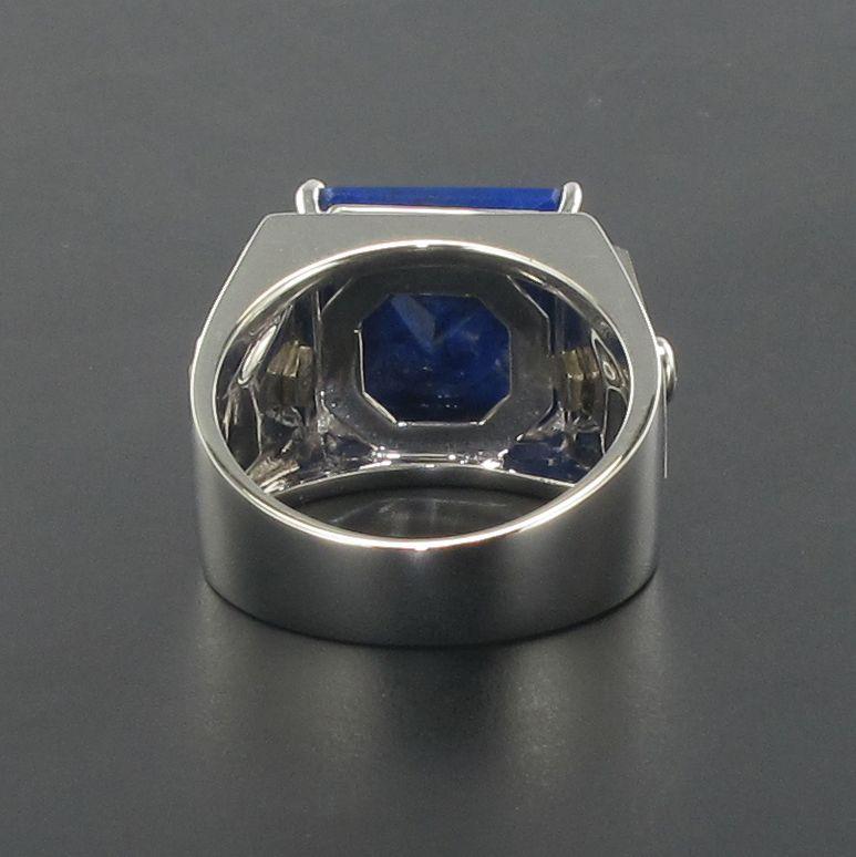 Art Deco Style Spirit Lapis Lazuli Rock Crystal Diamond Signet Ring For Sale 7