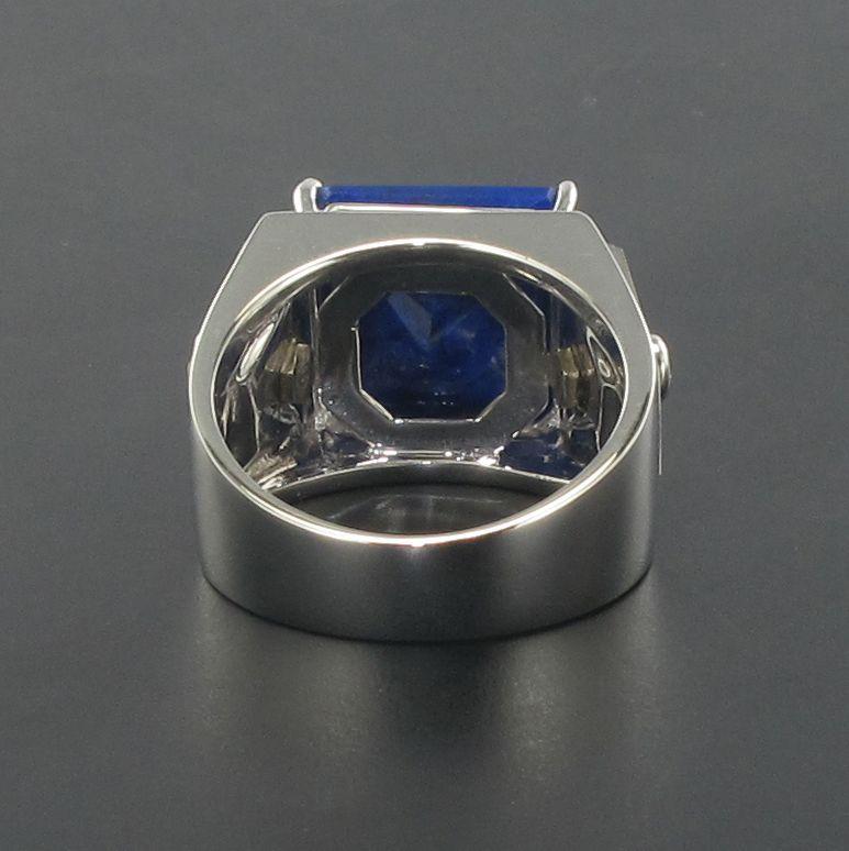 Art Deco Style Spirit Lapis Lazuli Rock Crystal Diamond Signet Ring For Sale 3