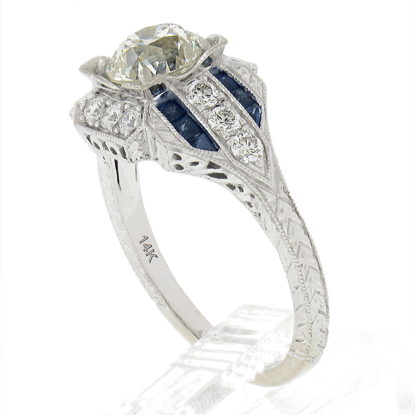 Bague de style Art déco en or blanc 14 carats, certifiée GIA, avec diamants et saphirs de 1,69 carat en vente 5