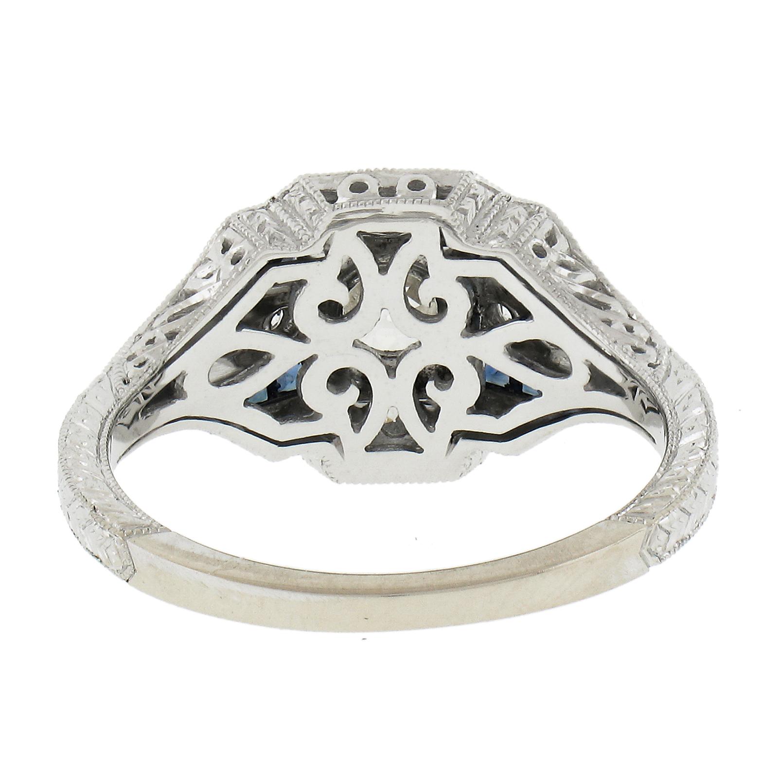 Bague de style Art déco en or blanc 14 carats, certifiée GIA, avec diamants et saphirs de 1,69 carat en vente 3