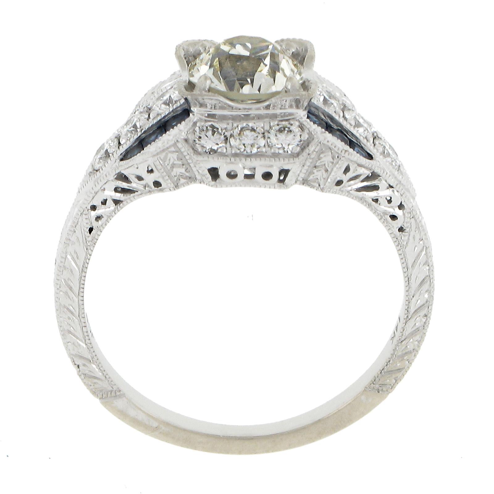Bague de style Art déco en or blanc 14 carats, certifiée GIA, avec diamants et saphirs de 1,69 carat en vente 4