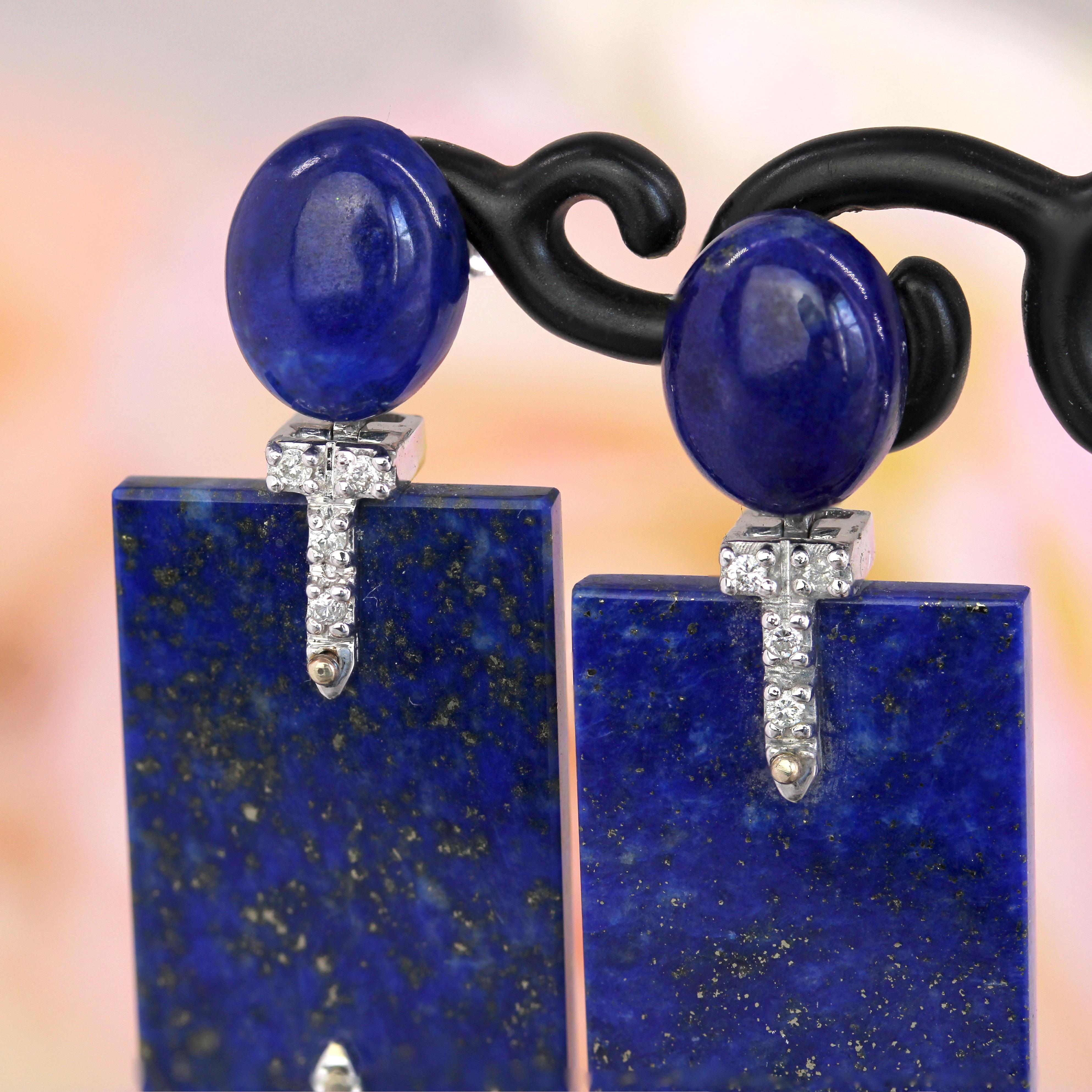 Neu Art Deco Stil 18 K Weißgold Lapislazuli Diamanten Ohrringe baumeln im Angebot 4