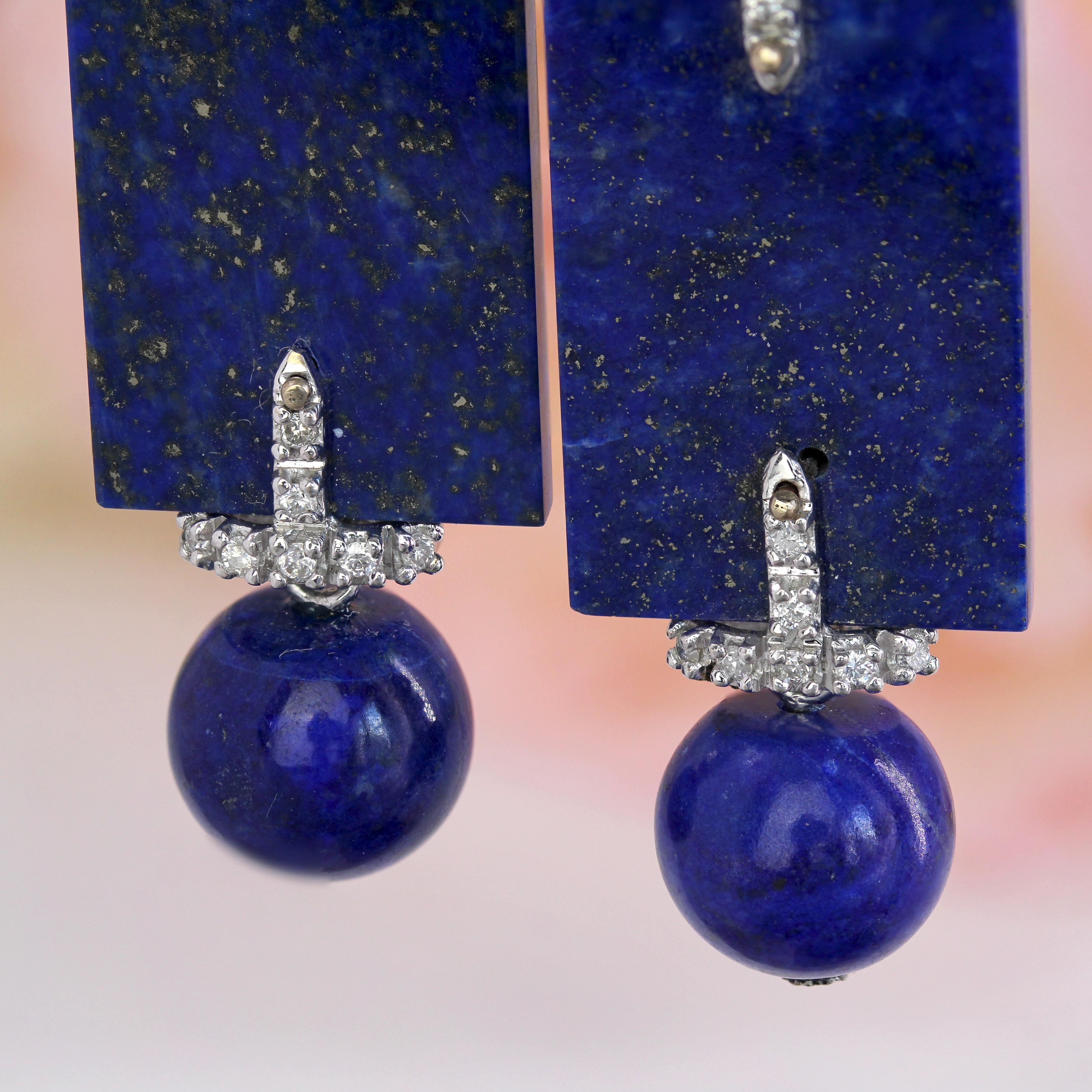 Neu Art Deco Stil 18 K Weißgold Lapislazuli Diamanten Ohrringe baumeln im Angebot 5