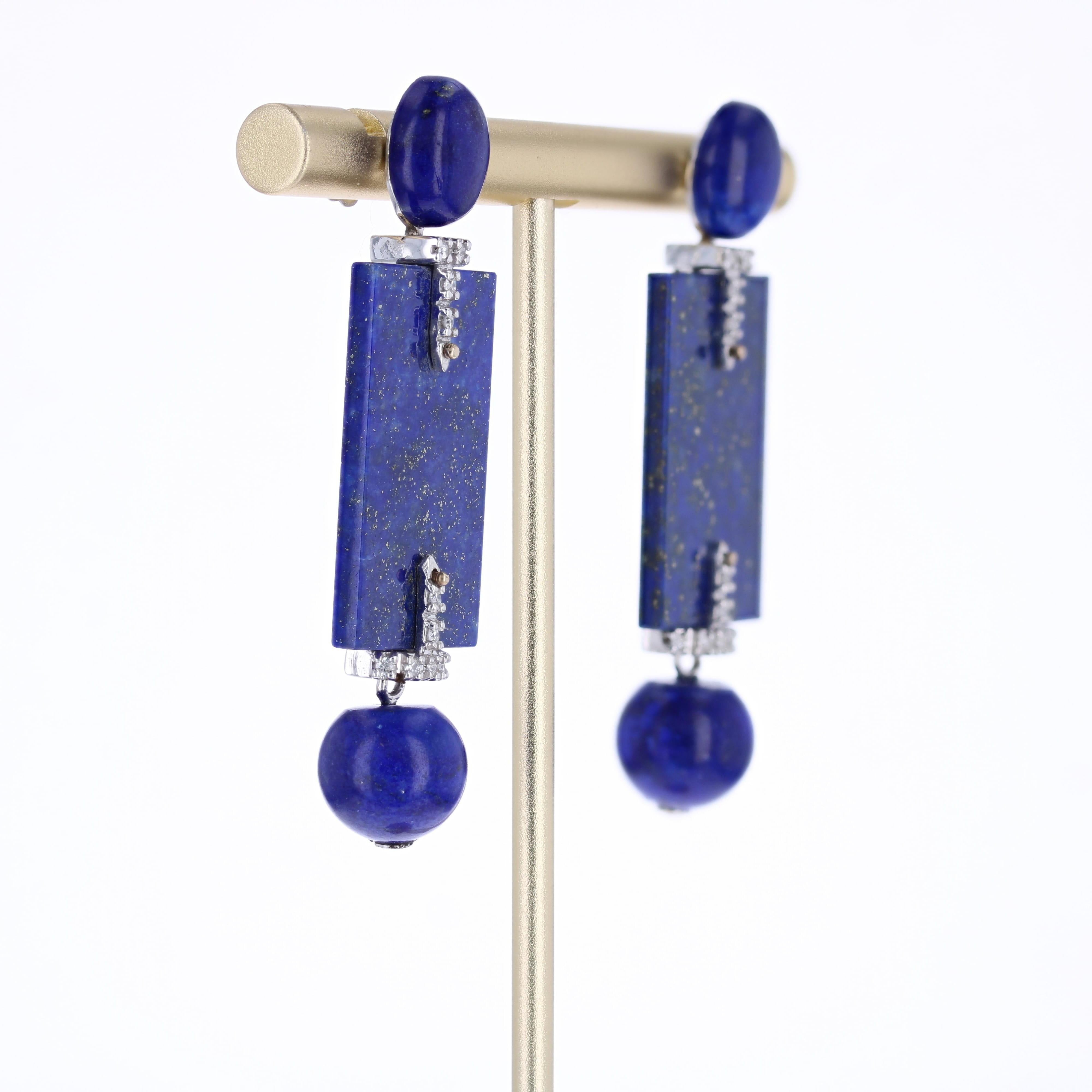 Neu Art Deco Stil 18 K Weißgold Lapislazuli Diamanten Ohrringe baumeln Damen im Angebot