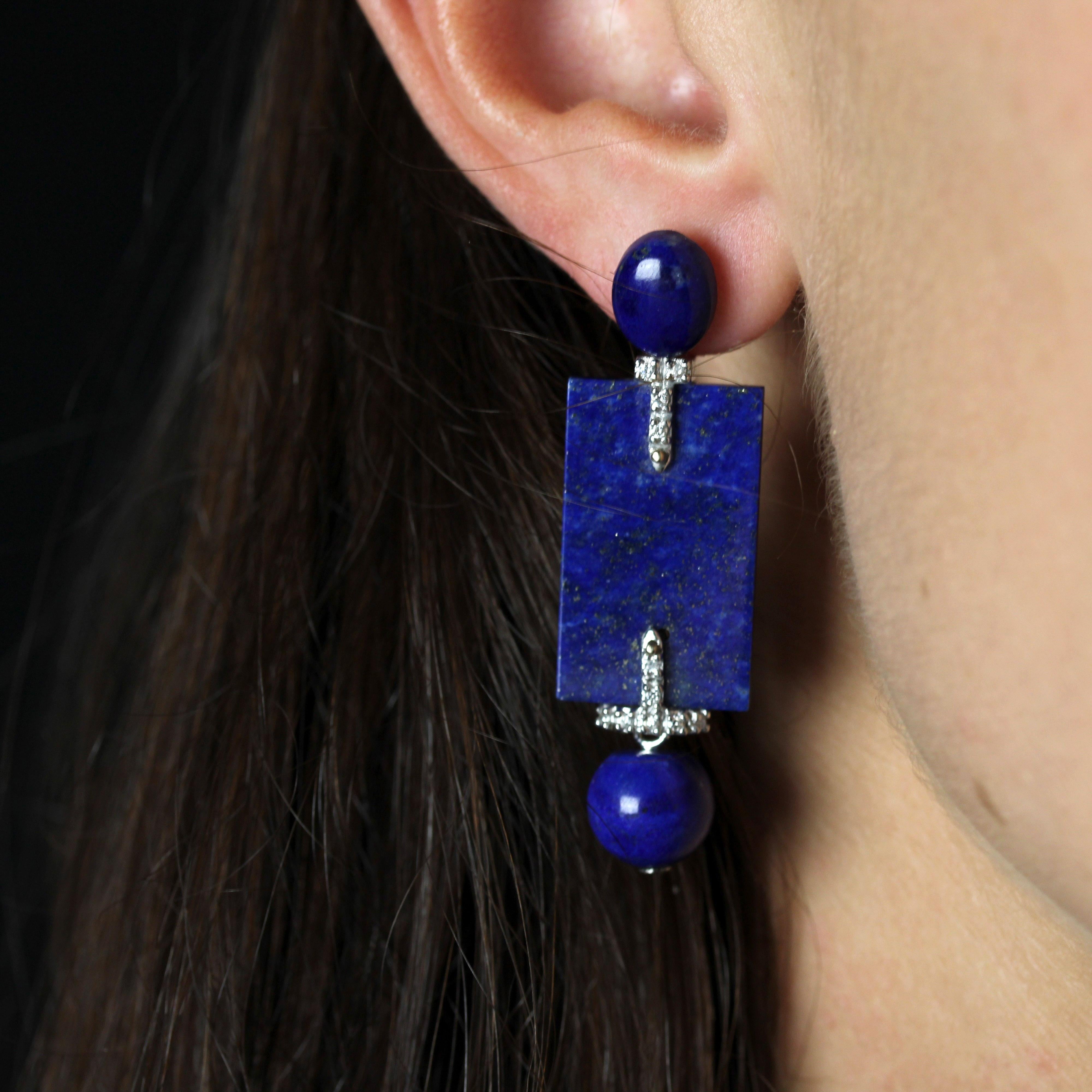 Neu Art Deco Stil 18 K Weißgold Lapislazuli Diamanten Ohrringe baumeln im Angebot 1