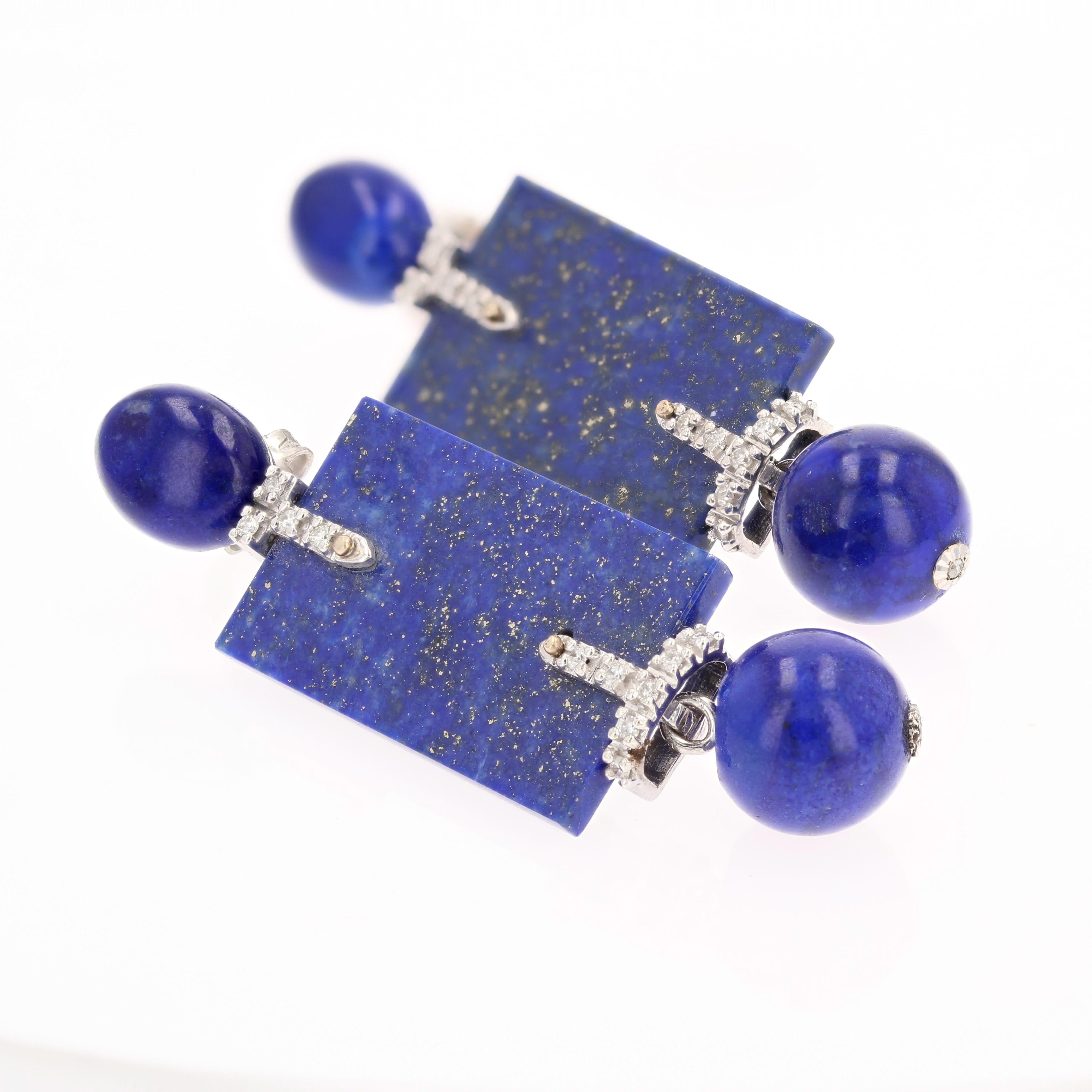 Neu Art Deco Stil 18 K Weißgold Lapislazuli Diamanten Ohrringe baumeln im Angebot 2