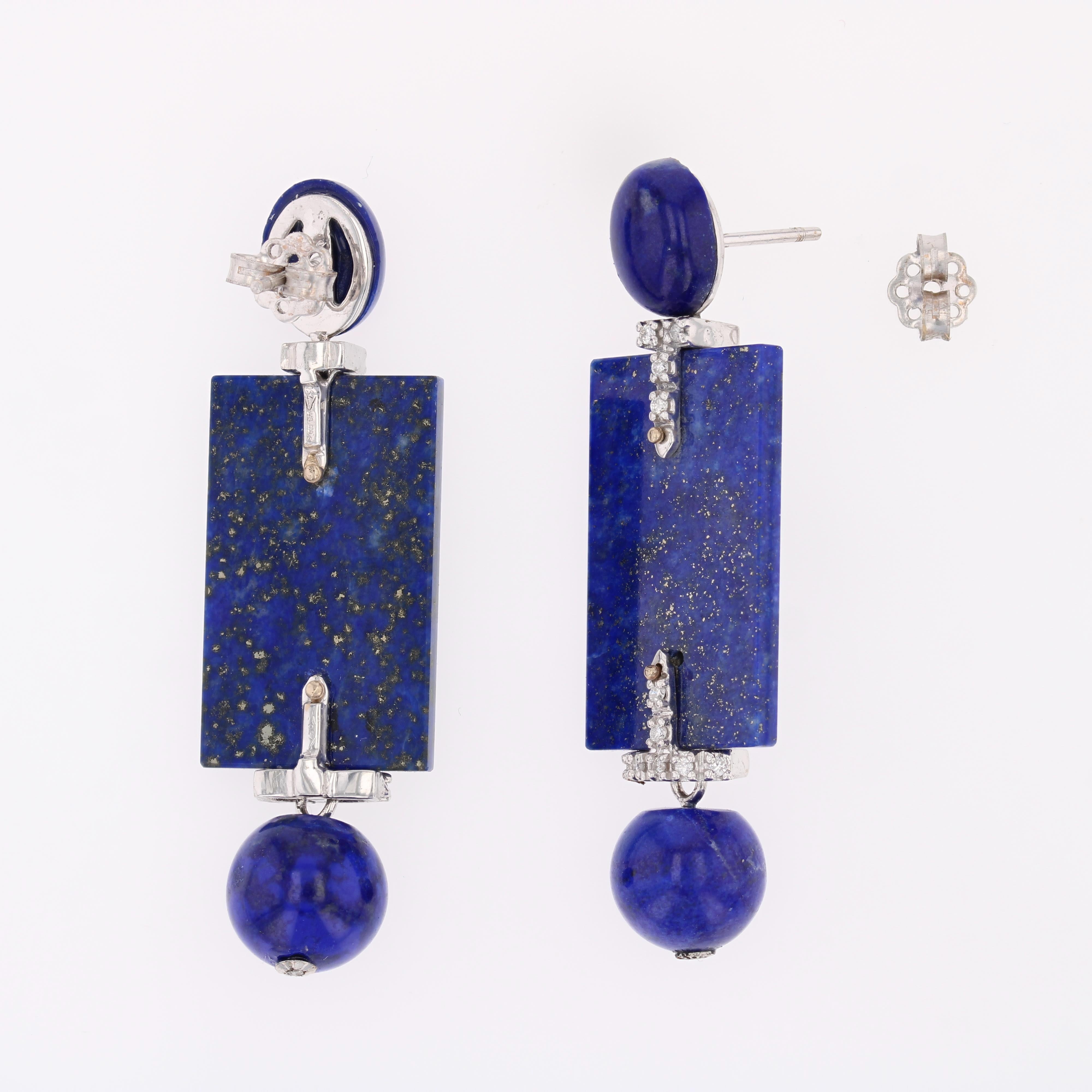 Neu Art Deco Stil 18 K Weißgold Lapislazuli Diamanten Ohrringe baumeln im Angebot 3