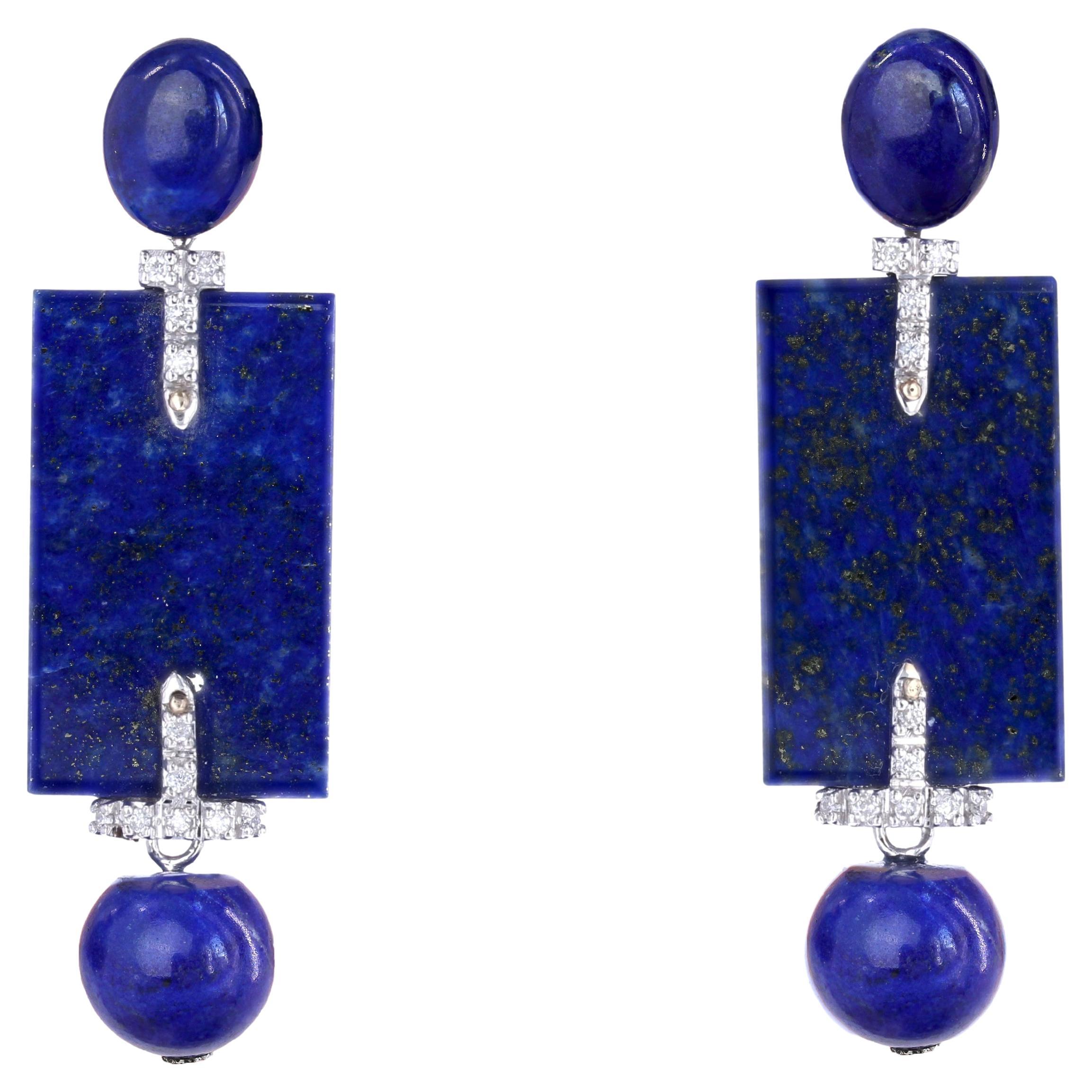 Nuovi orecchini pendenti in oro bianco 18 K K.Lazuli con diamanti in stile Art Deco