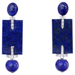 Nuovi orecchini pendenti in oro bianco 18 K K.Lazuli con diamanti in stile Art Deco