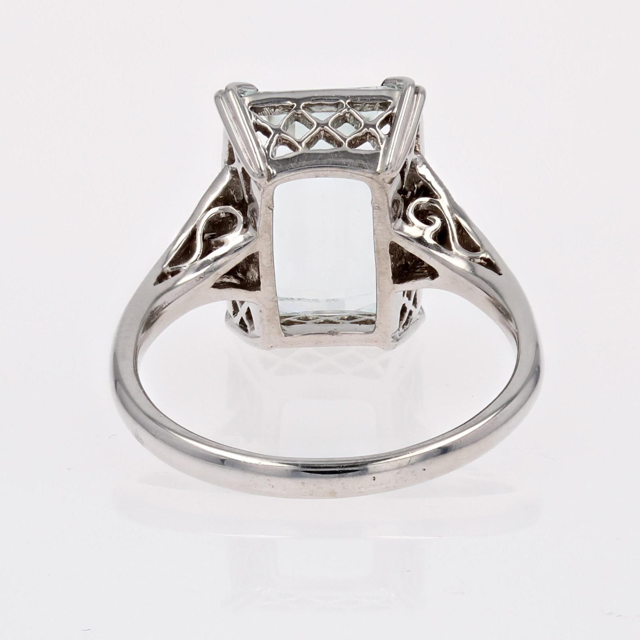 New Art Deco Style Aquamarine Diamonds 18K White Gold Ring 13
